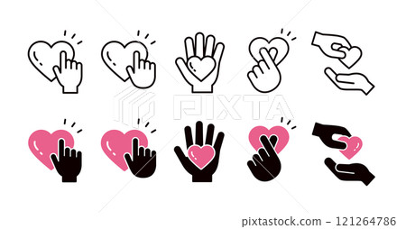 手和心圖示集_線條和輪廓集 121264786