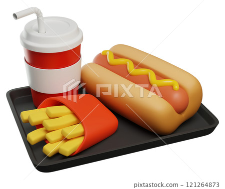 hotdog set on a plate 3D graphic hotdog set on a plate 3D graphic 121264873