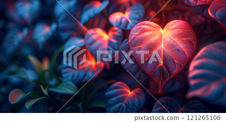 Neon Tropical Leaves at Sunset 121265106