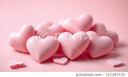 A glossy pink hearts on a soft pink background, exuding warmth and romance 121265533