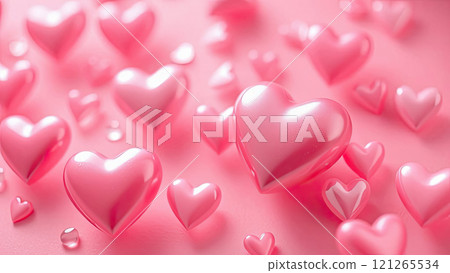 A glossy pink hearts on a soft pink background, exuding warmth and romance 121265534