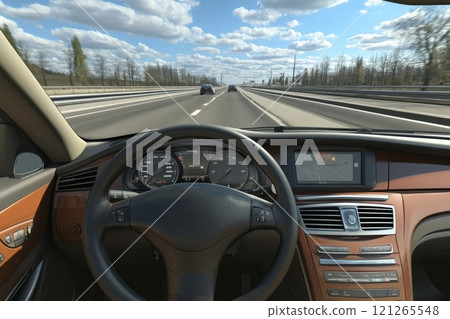 Perspective from a driving car on a highway. 121265548