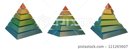 3D infographic pyramid set, business data triangle segment chart, colorful creative geometry shapes 121265607