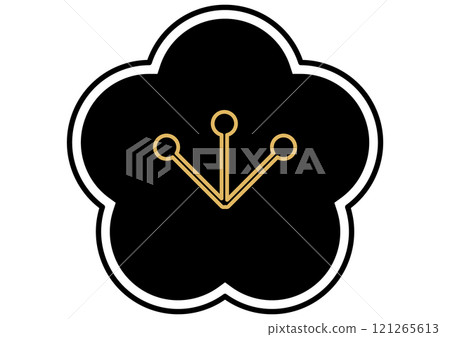 Black and gold simple Japanese pattern plum icon 121265613