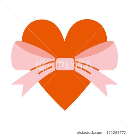 Beautiful pink ribbon bow with red heart. Trendy modern vector illustration isolated on white background, hand drawn, flat design 121265772