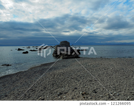 Hayama Lighthouse and Najima Torii Gate at Morito Beach, Miura Peninsula, Kanagawa Prefecture 121266095