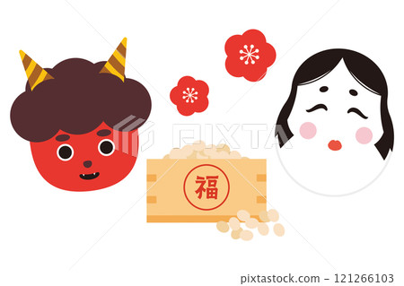 Cute illustration of Setsubun demon and Otafuku Cute illustration of Setsubun demon and Otafuku 121266103