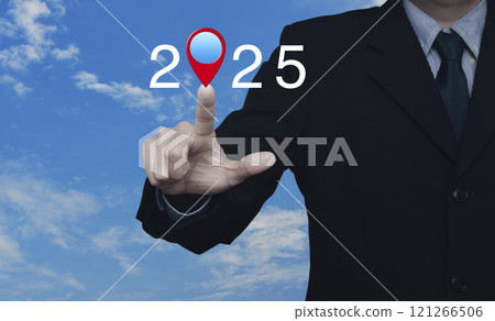 Happy new year 2025 map pointer navigation concept 121266506