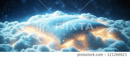 Pillow floating in the night sky 121266621