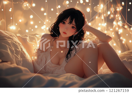 穿著睡衣的輕鬆日本女性的動漫風格藝術 121267159