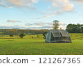 Tourist dome tent camping at forest camping site 121267365