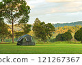 Tourist dome tent camping at forest camping site 121267367