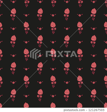 Hand drawn doodle flowers seamless pattern on beige background 121267503
