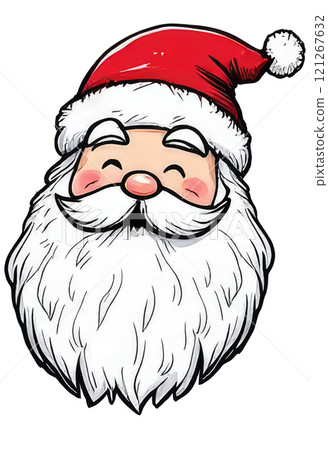 smile Santa claus face Cartoon Sticker Merry Christmas text and Happy New year. 121267632