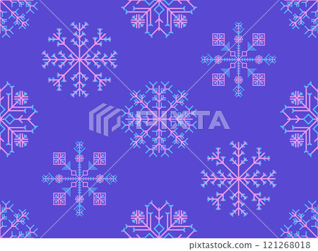 Snowflakes seamless pattern. Winter background with geometric snowflakes of different shapes. Christmas and New Year design for wrapper, banner and poster. Vector illustration Snowflakes seamless pattern. Winter background with geometric snowflakes of different shapes. Christmas and New Year design for wrapper, banner and poster. Vector illustration 121268018