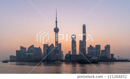 Night view of skyscraper and skyline in Lujiazui, Shanghai, Skyline and skyscraper buildings in Shanghai, Shanghai city skyline skyscraper architecture, China. 121268852