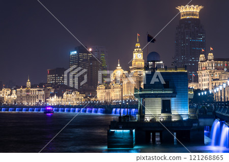Historical building at the Bund, Shanghai at night Bund Architecture in Shanghai, Shanghai city skyline and skyscraper on The Bund, Shanghai, China. 121268865
