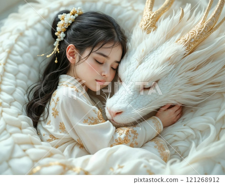 Chinese girl with a white dragon. 121268912