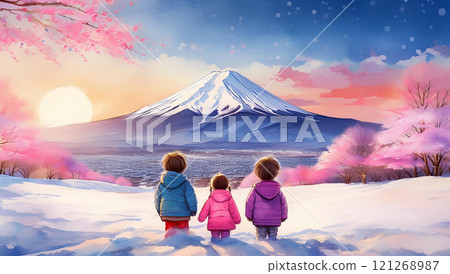 冬天的富士山，第一個日出 121268987