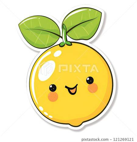 Cute lemon sticker on white background illustration. Cartoon style. Cute lemon sticker on white background illustration. Cartoon style. 121269121