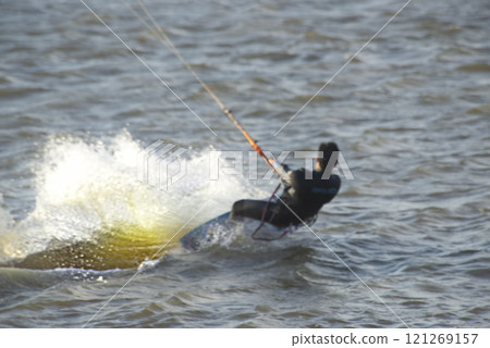 Kitesurfer in Mar Chiquita lagoon Kitesurfer in Mar Chiquita lagoon 121269157