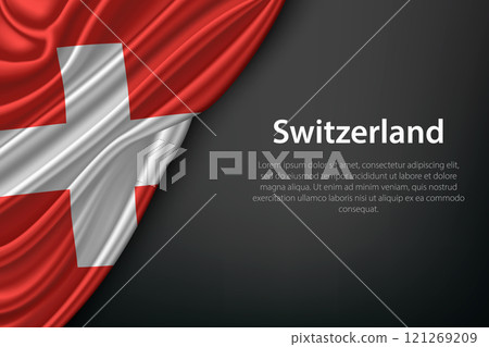 Waving Switzerland Flag on Dark Background 121269209