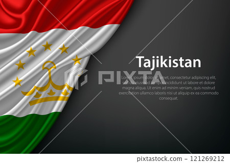 Waving Tajikistan Flag on Dark Background 121269212