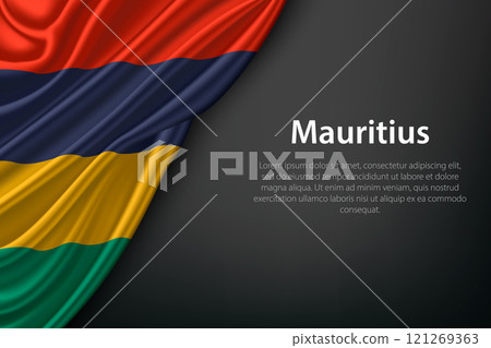 Waving Mauritius Flag on Dark Background 121269363