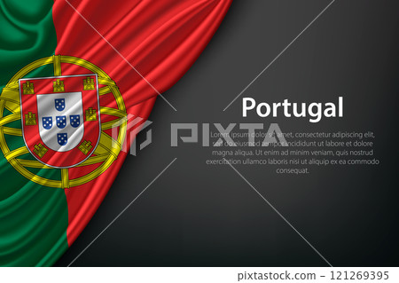 Waving Flag Portugal on Dark Background 121269395