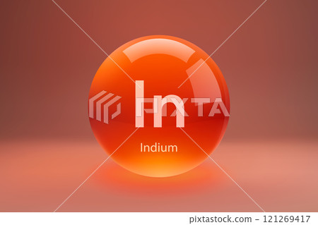 Glossy sphere with Indium symbol 121269417