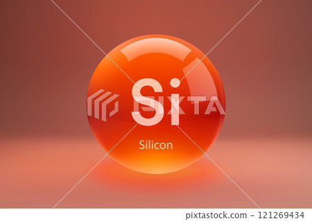 Glossy sphere with Silicon symbol 121269434