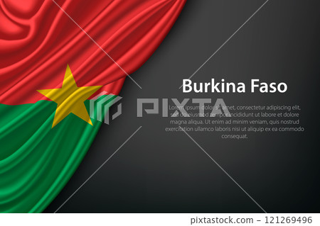 Waving Burkina Faso Flag on Dark Background 121269496