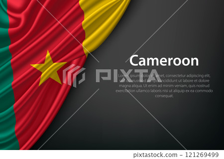 Waving Cameroon Flag on Dark Background 121269499
