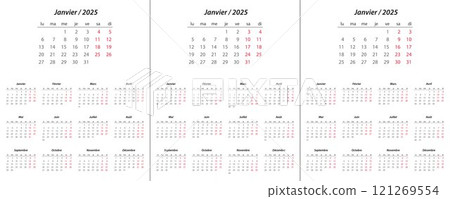 Calendar 2025, calendar 2026, calendar 2027 on french language week start Monday 121269554