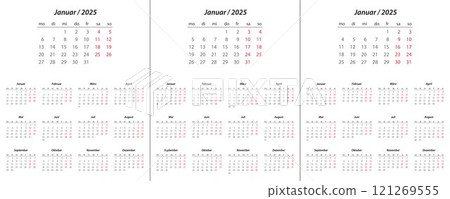 Calendar 2025, calendar 2026, calendar 2027 on German language week start Monday 121269555