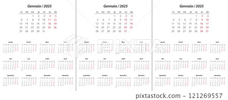 Calendar 2025, calendar 2026, calendar 2027 on Italian language week start Monday 121269557