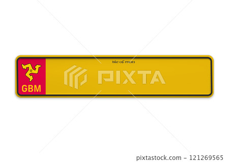 Car number plate of United Kingdom. Vehicle registration license of british region Isle of Man 121269565