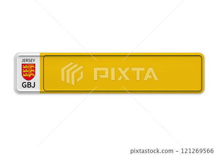 Car number plate of United Kingdom. Vehicle registration license of british region Jersey Car number plate of United Kingdom. Vehicle registration license of british region Jersey 121269566