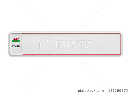 Car number plate of United Kingdom. Vehicle registration license of british region Wales 121269573