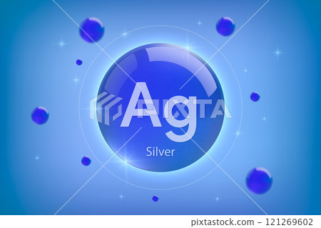 Silver blue icon. Essential mineral capsule with glowing effects for bone health and wellnes 121269602