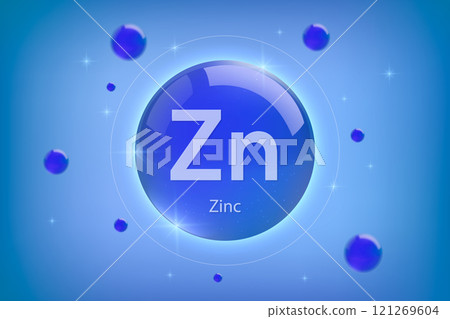 Zinc blue icon. Essential mineral capsule with glowing effects for bone health and wellnes 121269604