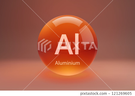 Glossy sphere with Aluminium symbol Glossy sphere with Aluminium symbol 121269605