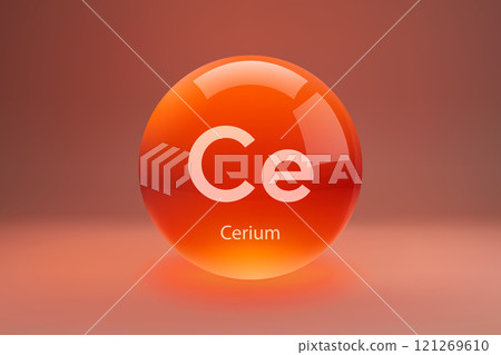 Glossy sphere with Cerium symbol 121269610