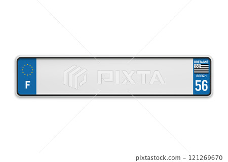 New Car number plate of France. Vehicle registration license of french region Brittany 121269670