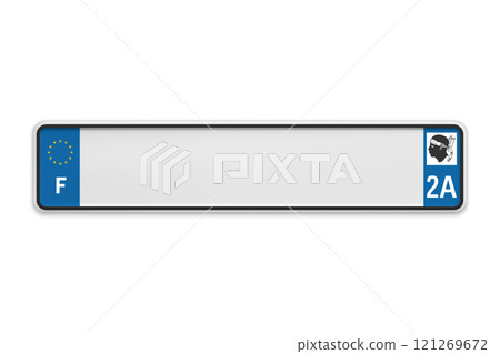 New Car number plate of France. Vehicle registration license of french region Corsica 121269672