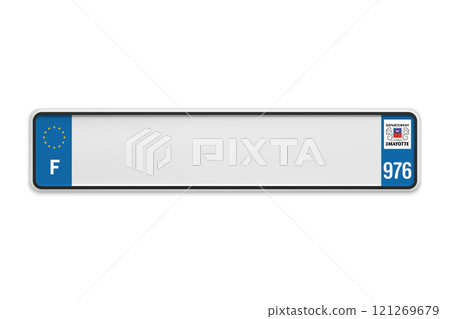 New Car number plate of France. Vehicle registration license of french region Mayotte 121269679