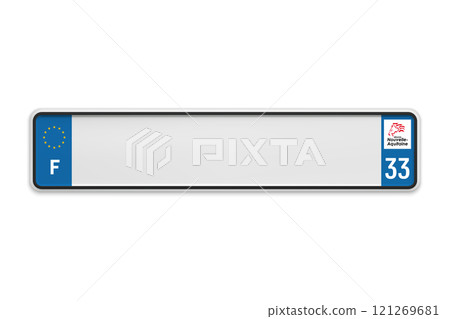 New Car number plate of France. Vehicle registration license of french region Nouvelle-Aquitaine 121269681