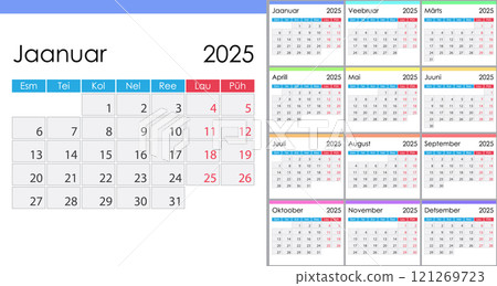 Calendar 2025 on Estonian language, week start on Monday 121269723