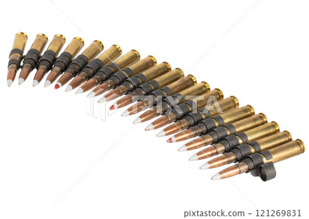 .50 BMG caliber machine gun ammunition belt with cartridges. .50 BMG caliber machine gun ammunition belt with cartridges. 121269831