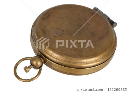Vintage brass compass on white 121269885